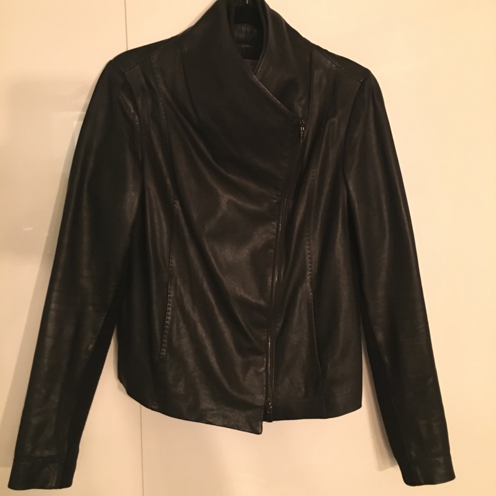 Vince Black Leather Scuba Jacket
